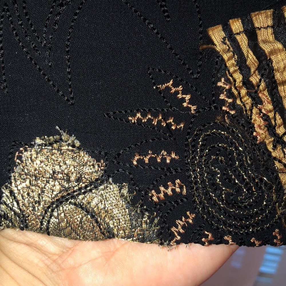 Chico’s L Black Green Gold Patchwork Embroidered Light Full Zip Jacket - Picture 8 of 15